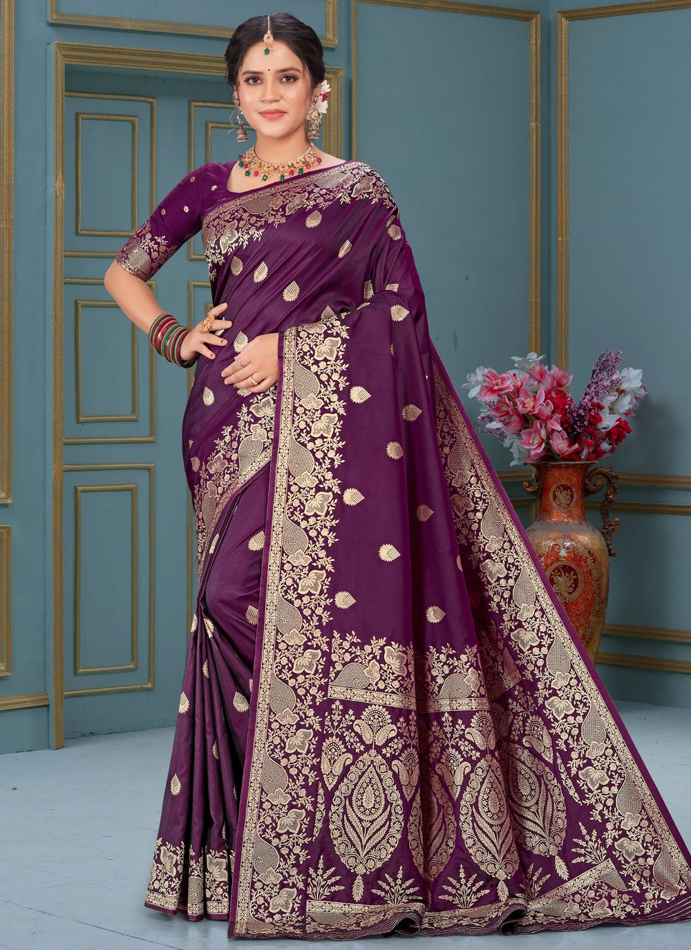 Classic Saree Jacquard Work Purple Silk Saree S12854
