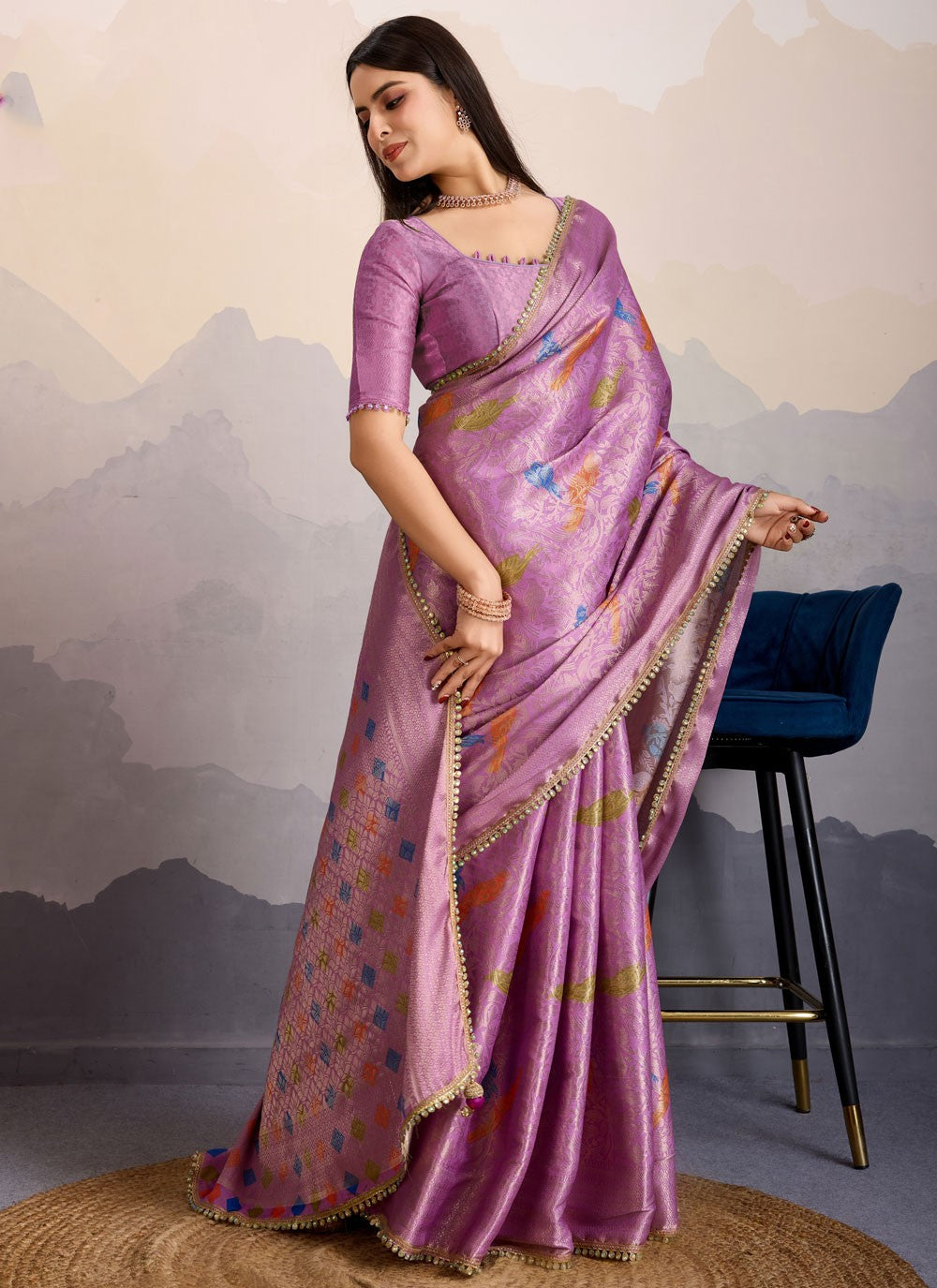 Contemporary Border Work Purple Brocade Saree S13581