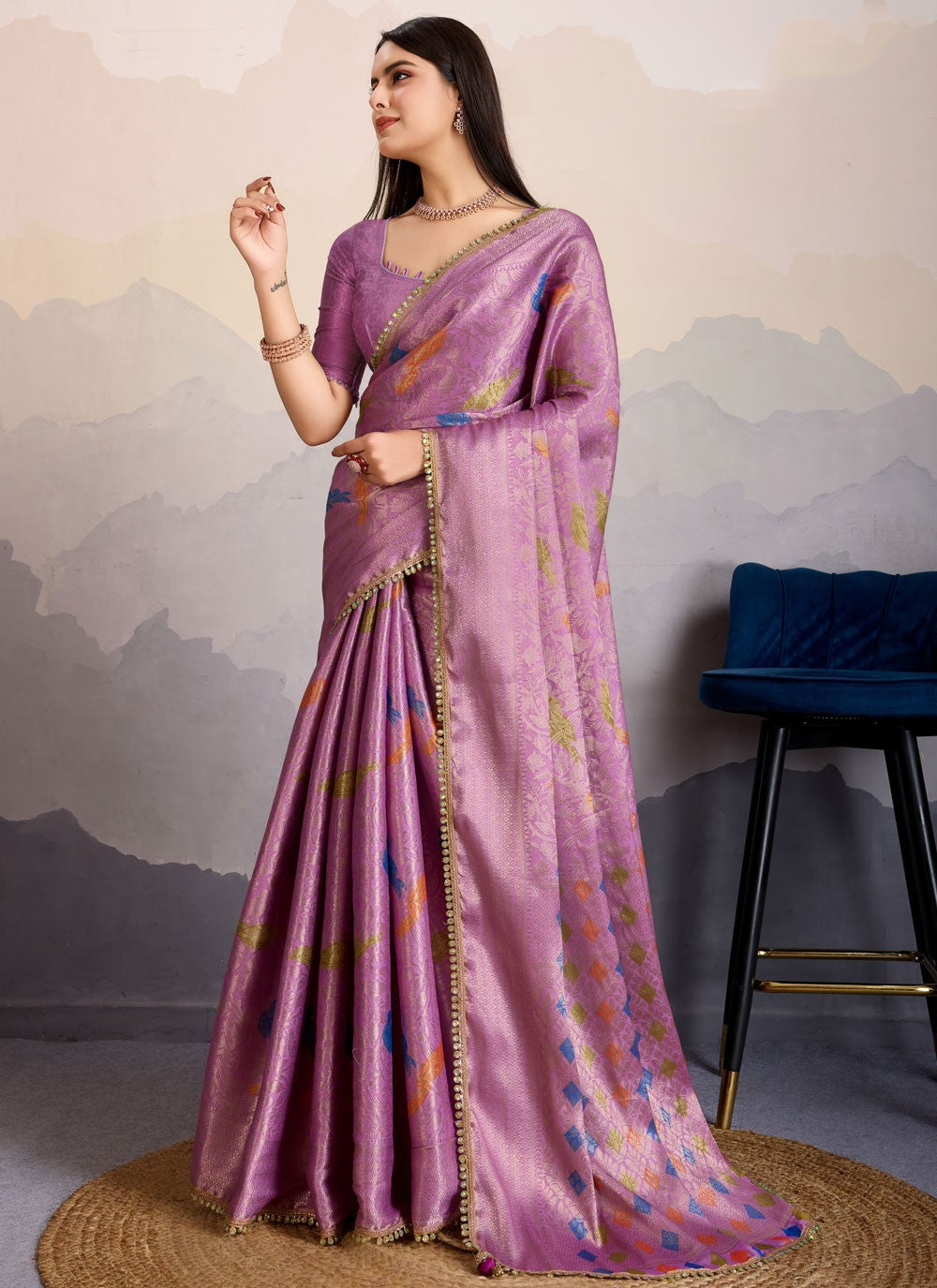 Contemporary Border Work Purple Brocade Saree S13581