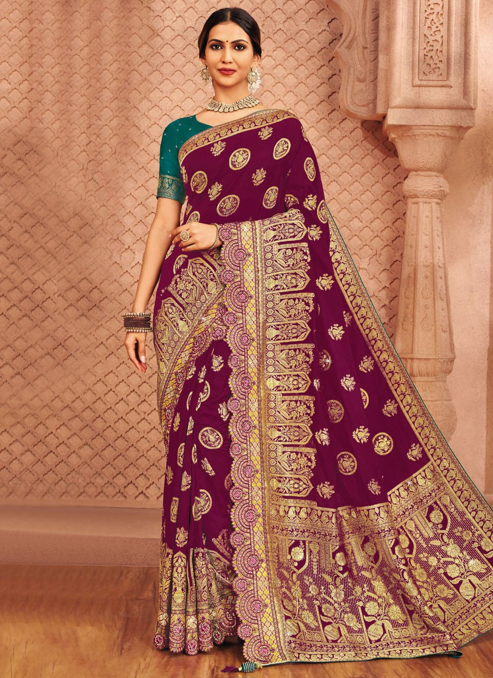 Purple Silk Classic Saree Embroidered, Patch Border S20177