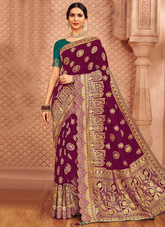 Purple Silk Classic Saree Embroidered, Patch Border S20177
