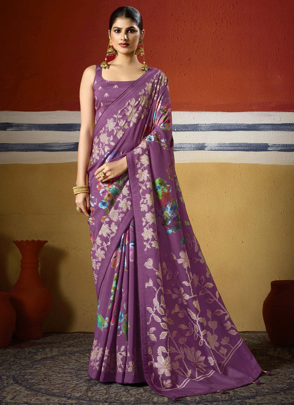 Purple Silk Classic Saree Printed S17105