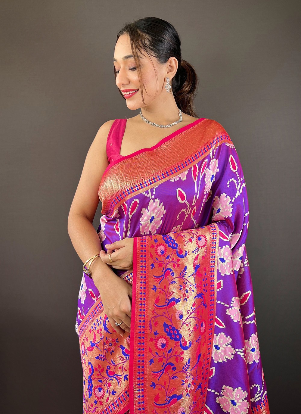 Contemporary Printed Purple Silk Saree S13698