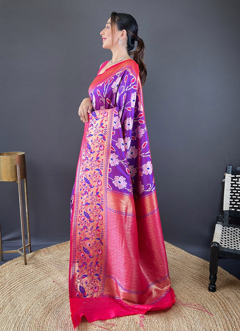 Contemporary Printed Purple Silk Saree S13698
