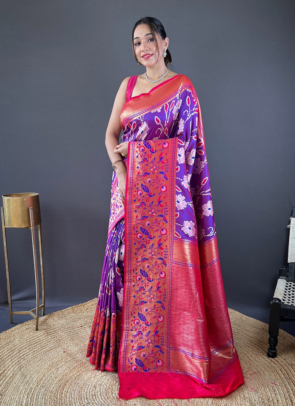 Contemporary Printed Purple Silk Saree S13698