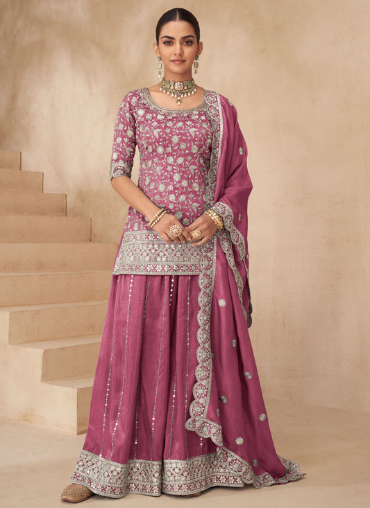 Palazzo Suit Beads, Embroidered Purple T8290