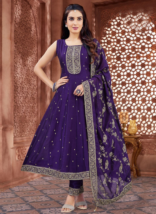 Anarkali Embroidered, Zari Purple T7596