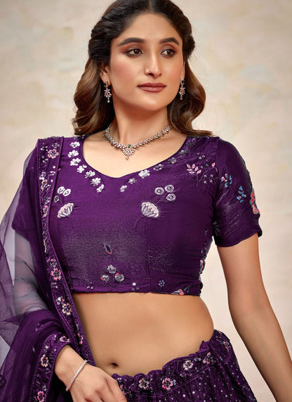Embroidered Silk Purple Lehenga - L3270