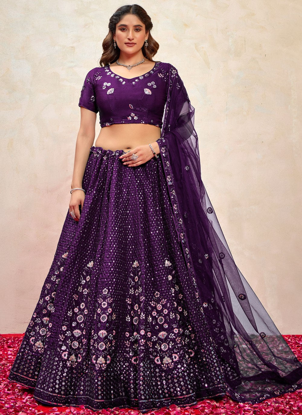 Embroidered Silk Purple Lehenga - L3270