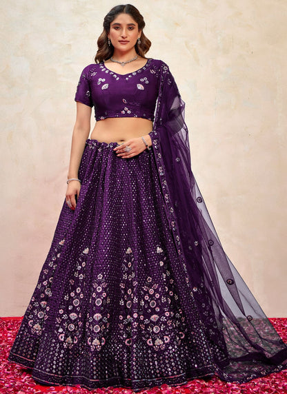 Embroidered Silk Purple Lehenga - L3270