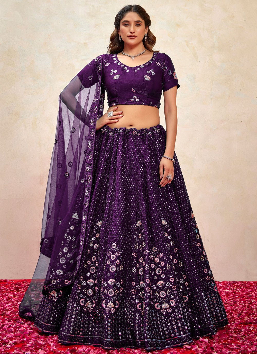 Embroidered Silk Purple Lehenga - L3270