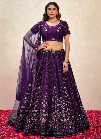 Embroidered Silk Purple Lehenga - L3270