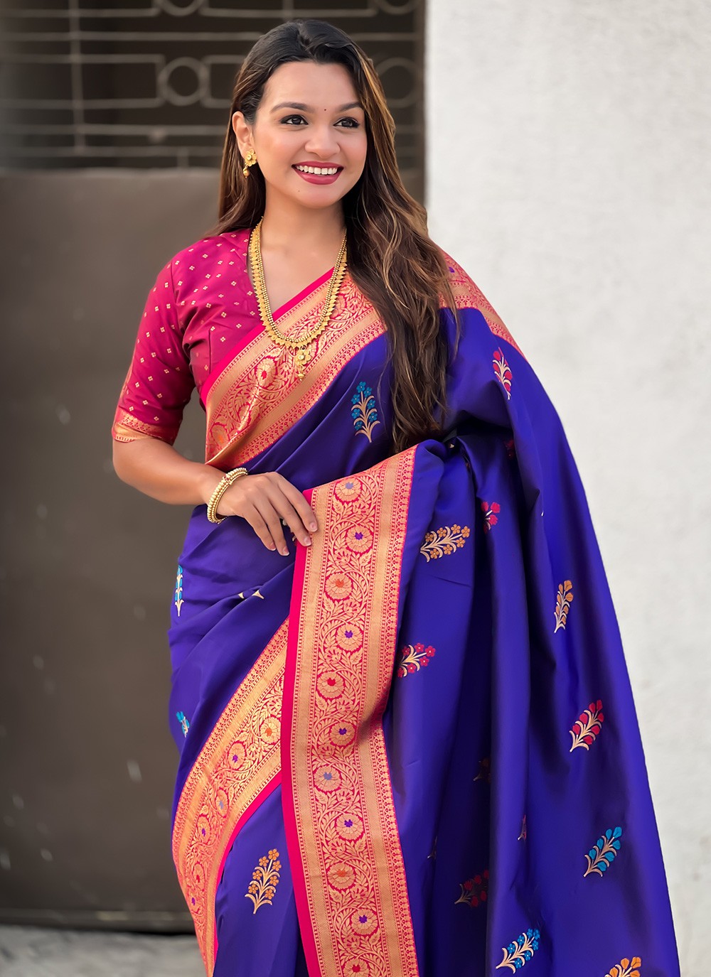 Meenakari Silk Purple Trendy Saree S15301