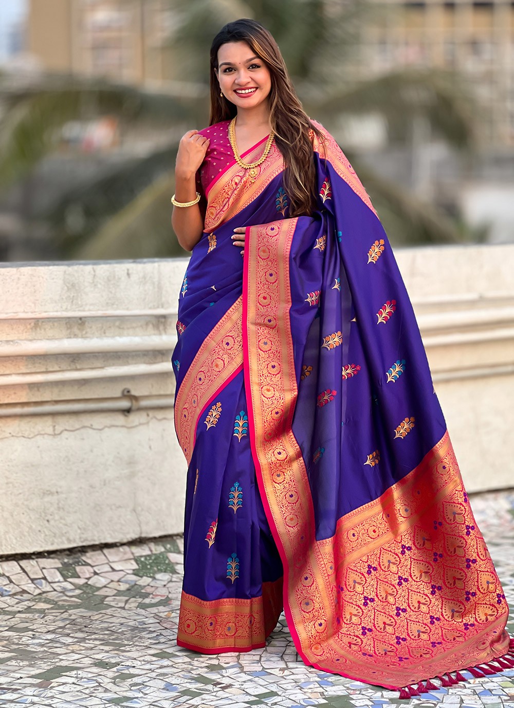 Meenakari Silk Purple Trendy Saree S15301