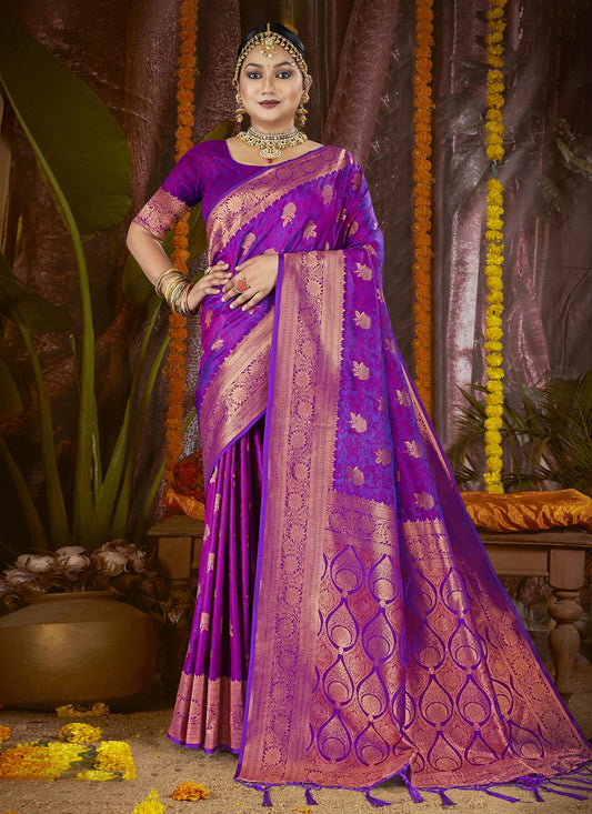 Weaving Zari Silk Purple Saree S14612