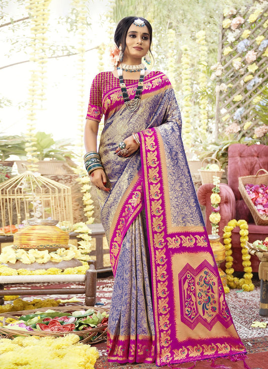 Weaving Zari Silk Purple Saree S14491