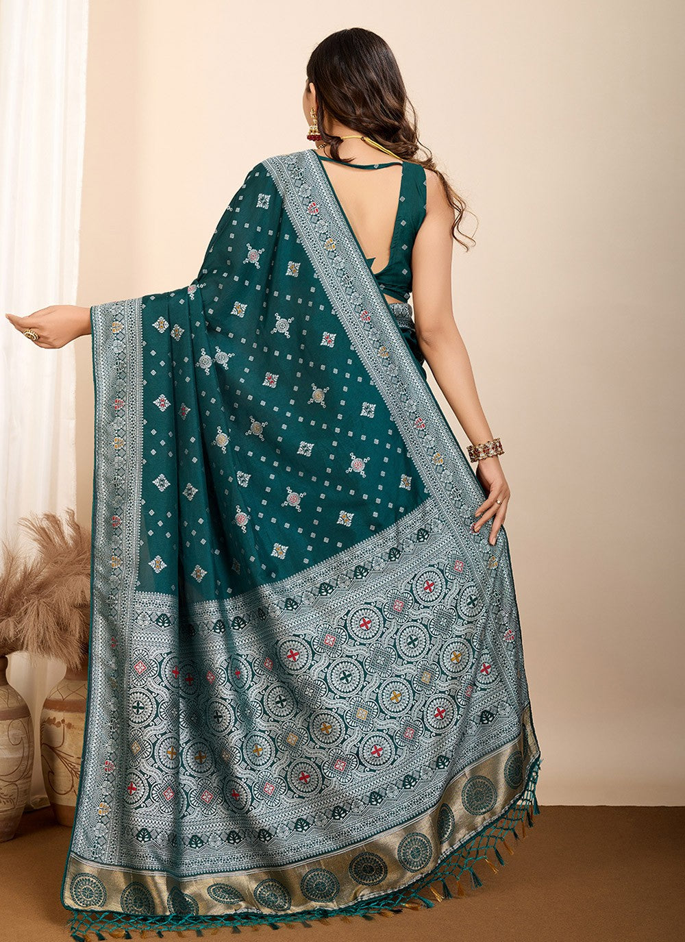 Trendy Saree Meenakari Rama Silk Saree S13586