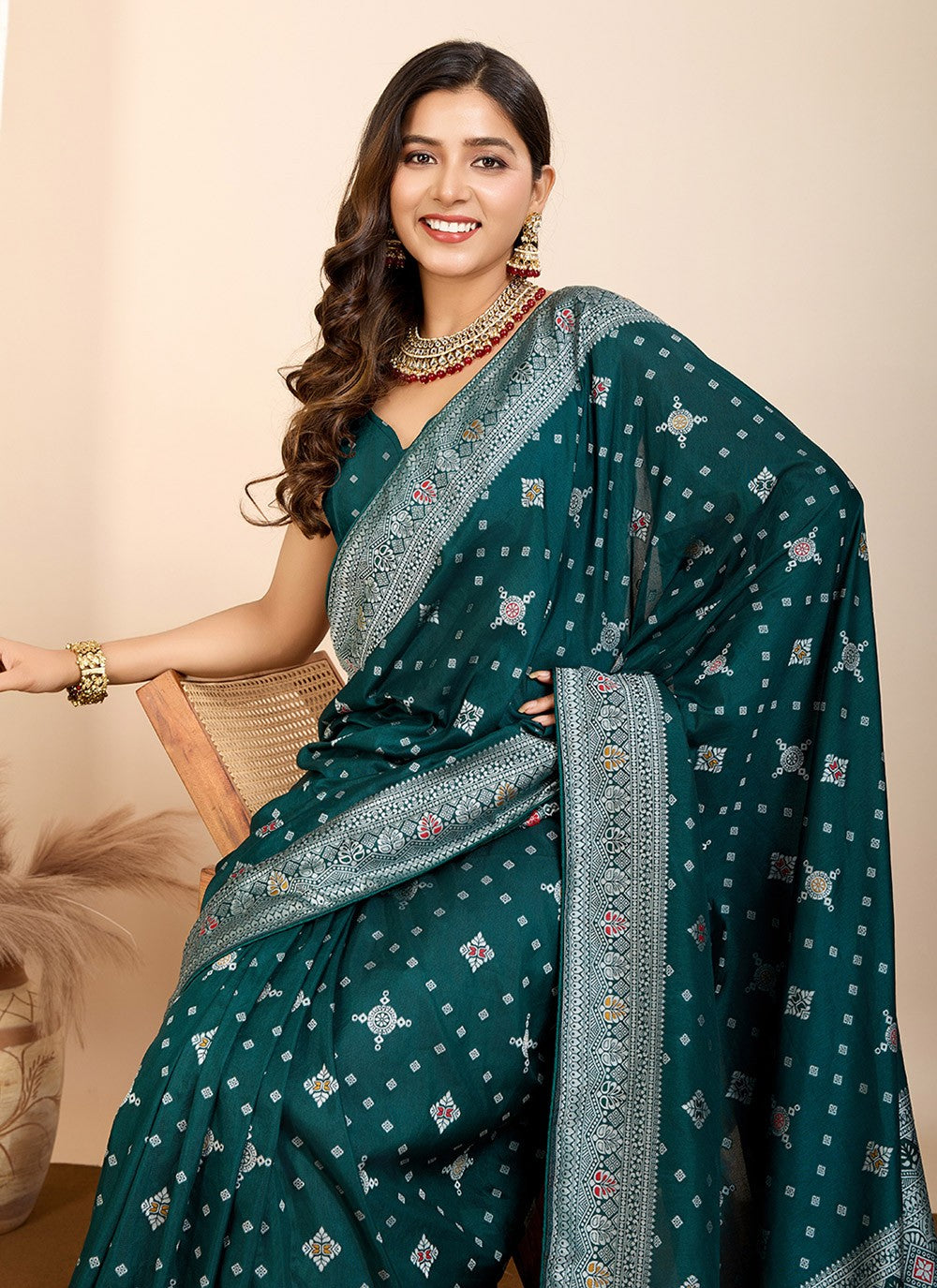 Trendy Saree Meenakari Rama Silk Saree S13586
