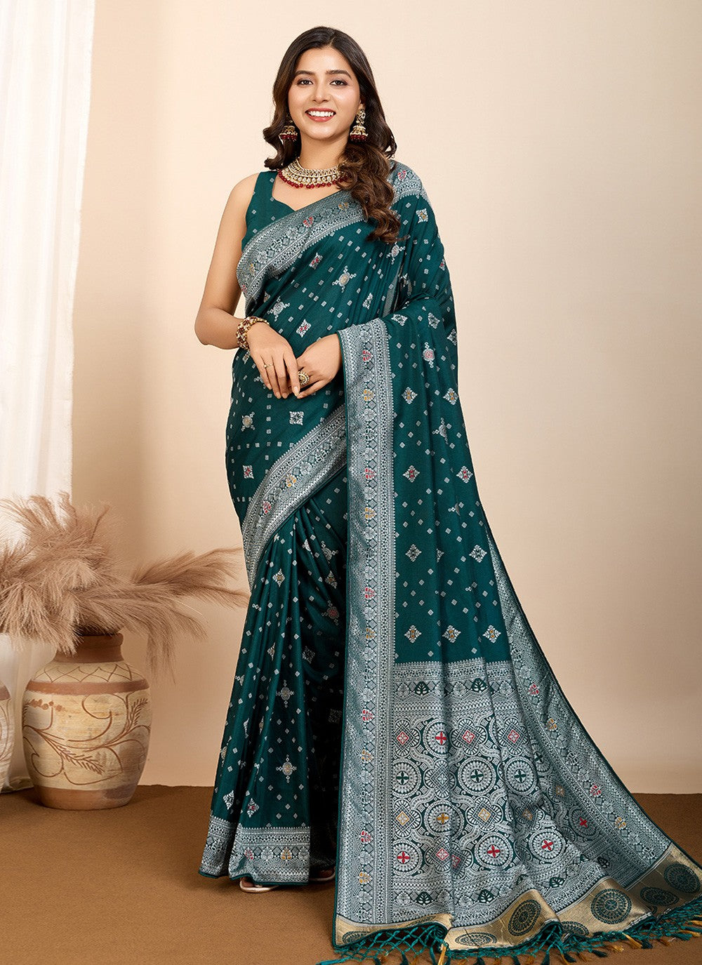 Trendy Saree Meenakari Rama Silk Saree S13586