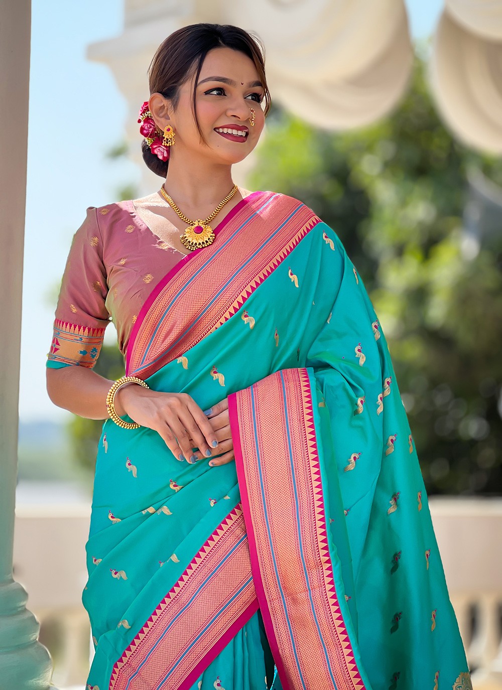 Rama Silk Trendy Saree Jacquard Work S16047