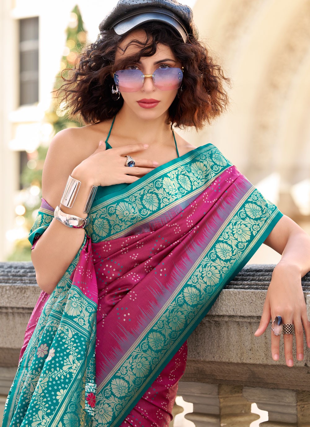 Classic Saree Foliage Prints Hot Pink, Red Silk Saree S13727