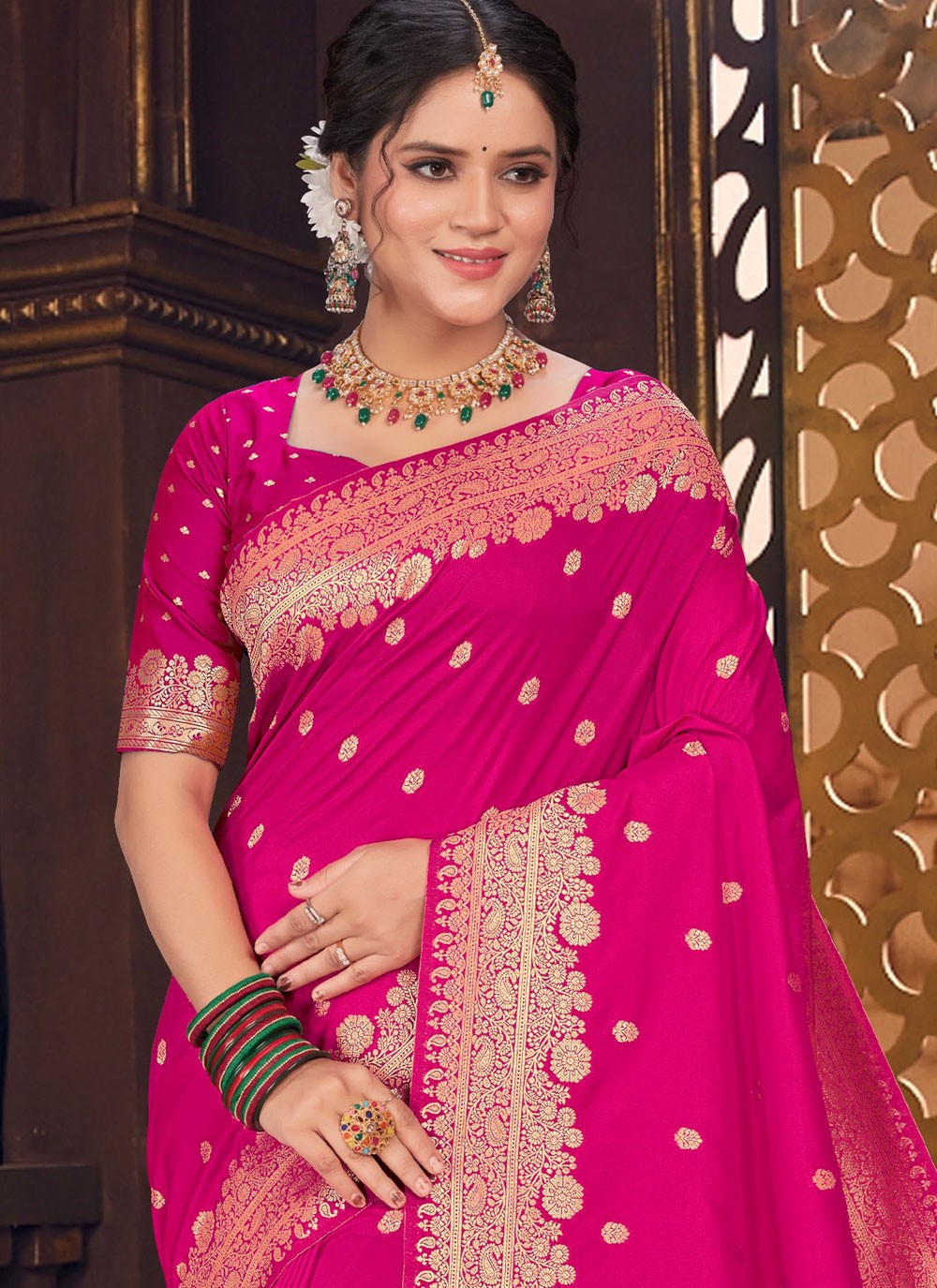 Contemporary Jacquard Work Hot Pink Silk S12885