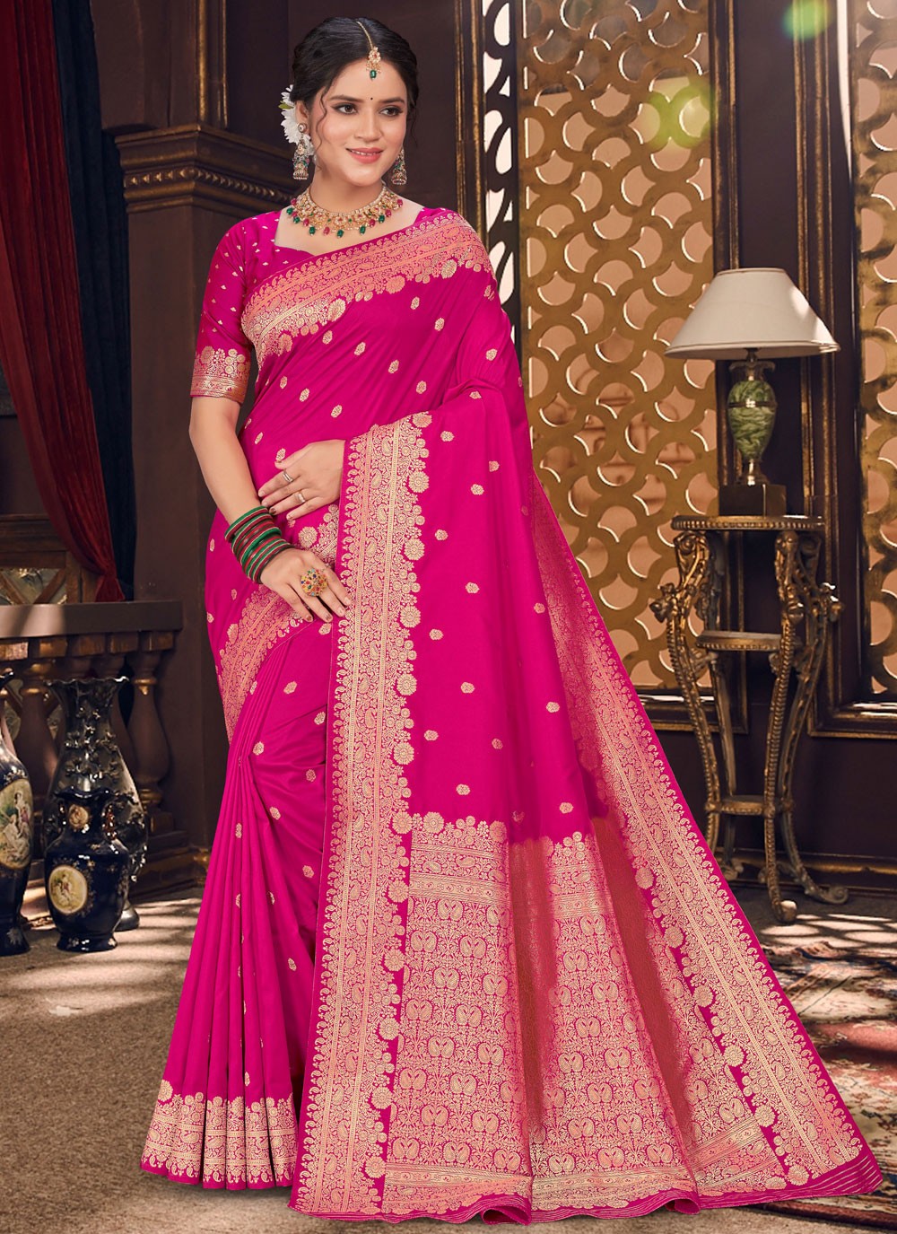 Contemporary Jacquard Work Hot Pink Silk S12885