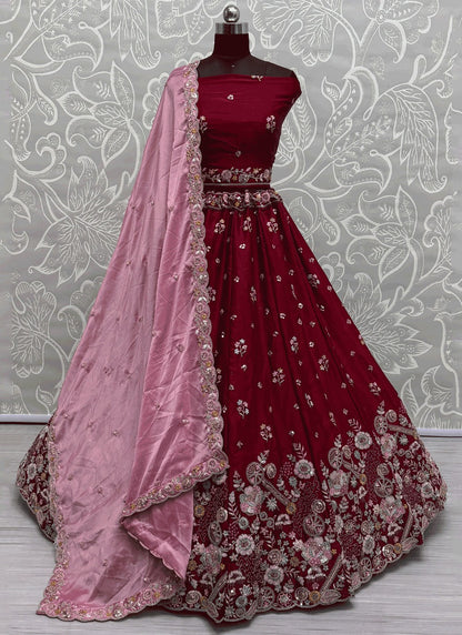 Embroidered Silk A - Line Lehenga - L2888