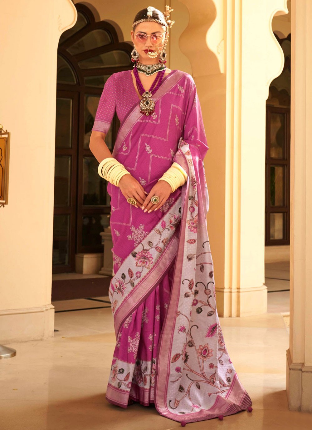 Classic Foliage Prints Silk Saree - S8078