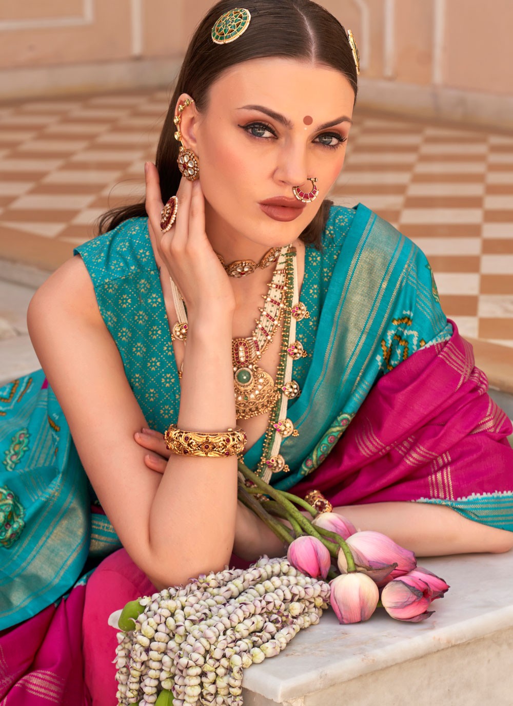 Contemporary Foliage Prints Silk Saree - S7561
