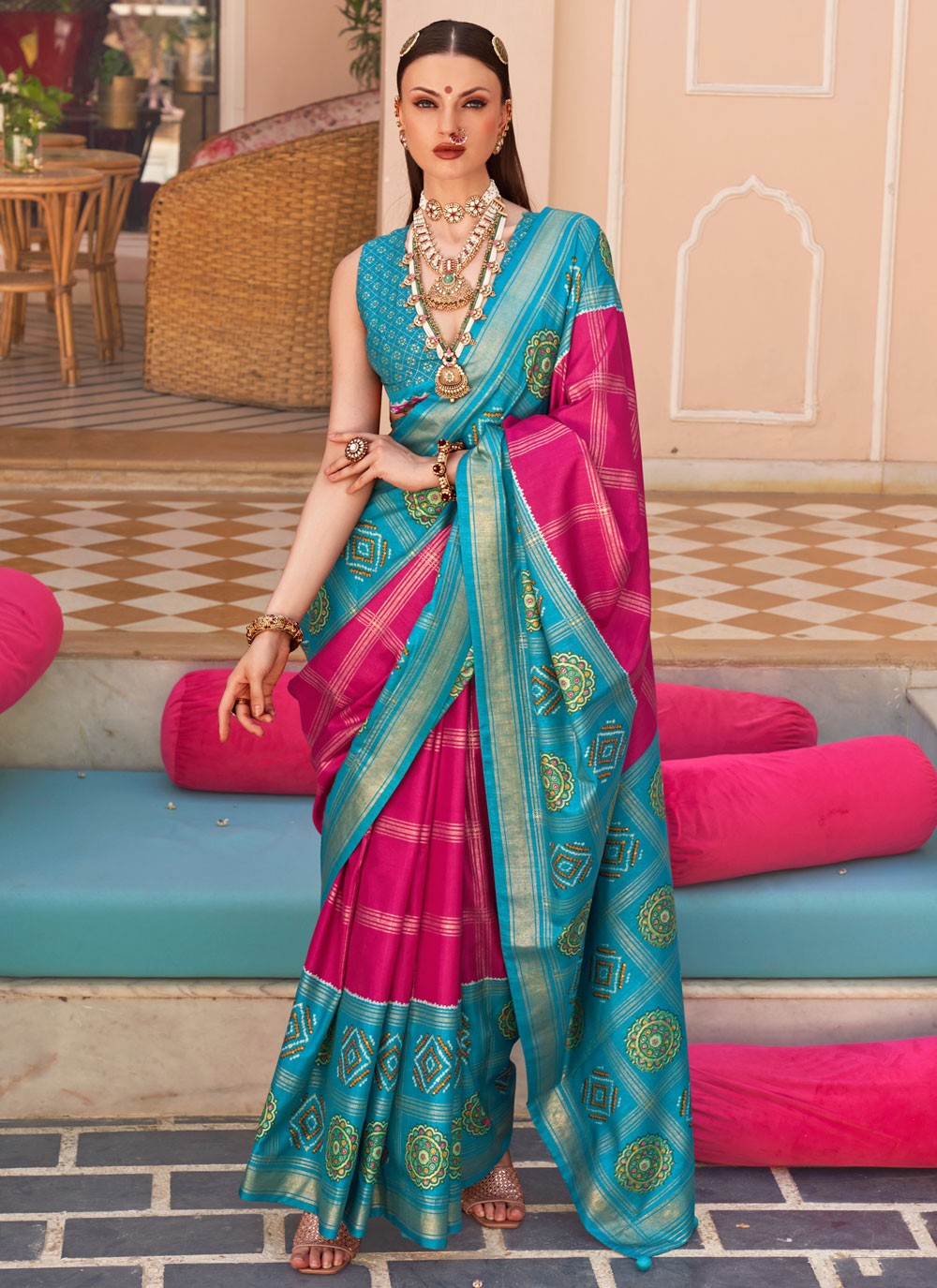 Contemporary Foliage Prints Silk Saree - S7561