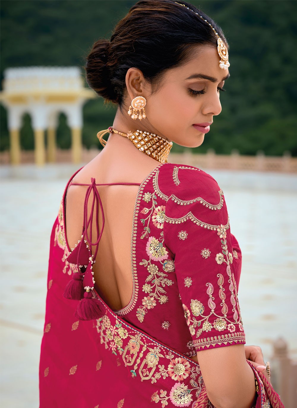 Embroidered Silk Hot Pink Saree S14420