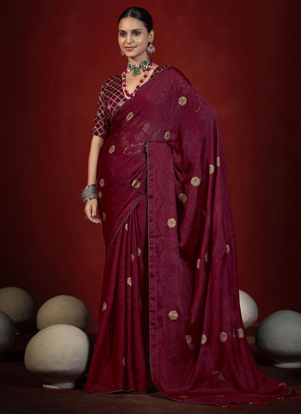 Hot Pink Silk Contemporary Saree Zari S19008