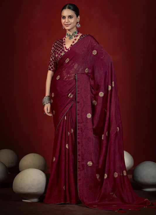 Hot Pink Silk Contemporary Saree Zari S19008