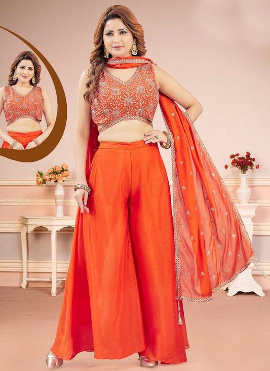 Salwar Suit Embroidered Orange Silk T5804