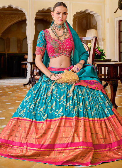 Foliage Prints Silk Blue Lehenga - L3237