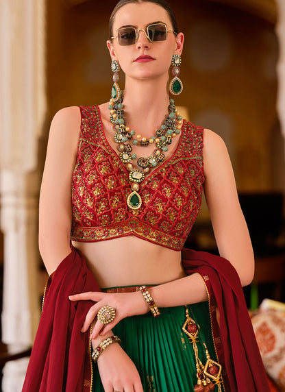 Foliage Prints Silk Green Lehenga - L3278
