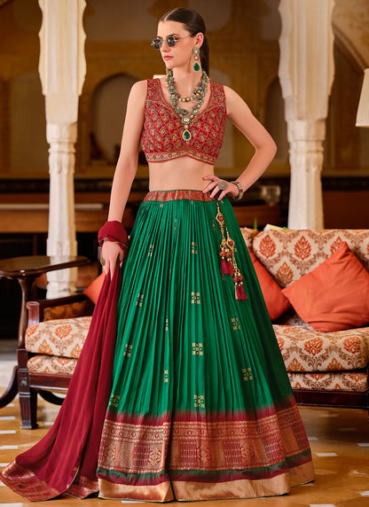 Foliage Prints Silk Green Lehenga - L3278