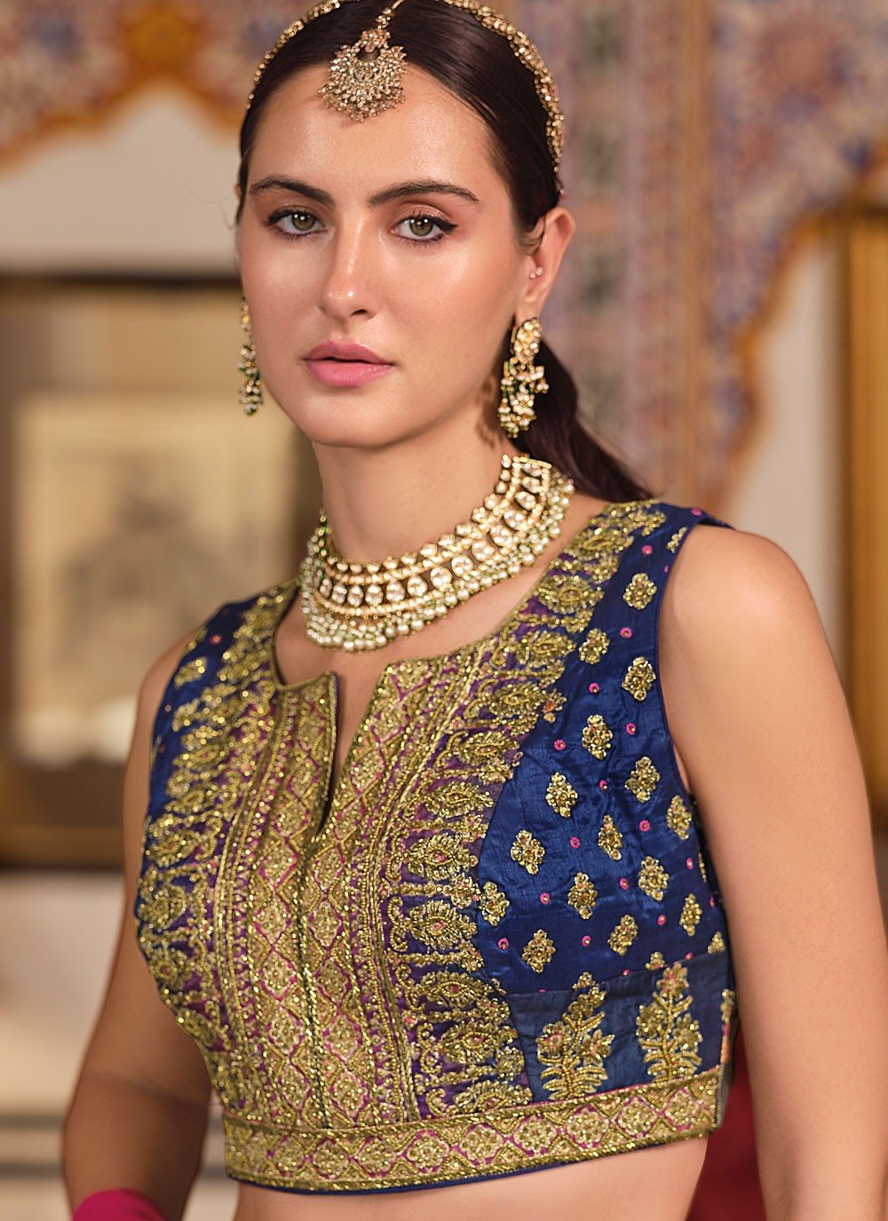 Foliage Prints Silk Pink Lehenga - L3280