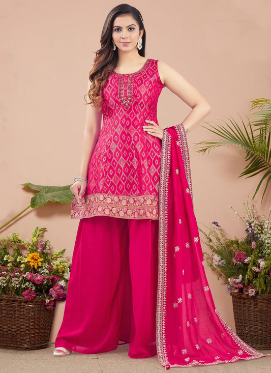 Salwar Suit Weaving Zari Pink Silk T5256