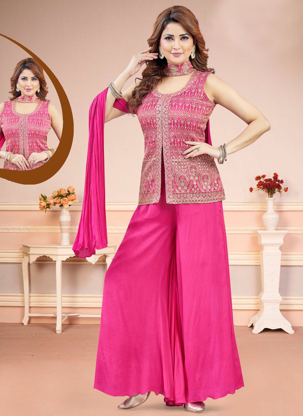 Salwar Suit Embroidered Magenta Silk T5845