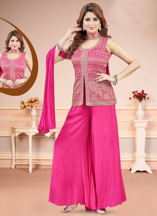Salwar Suit Embroidered Magenta Silk T5845