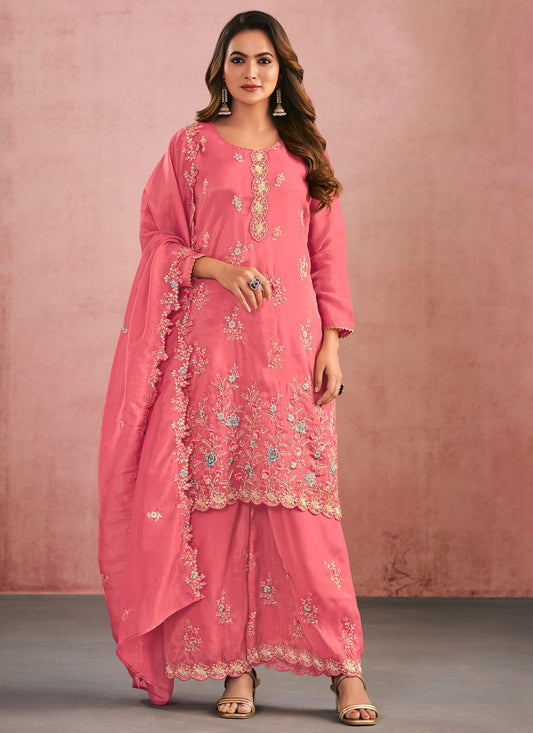 Palazzo Suit Embroidered, Thread Pink T8771