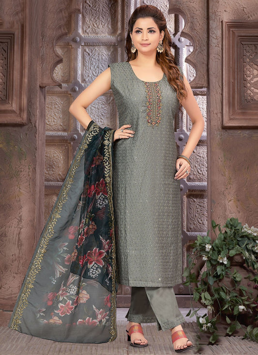Archive Embroidered, Sequins, Zari 316765 Grey T6814