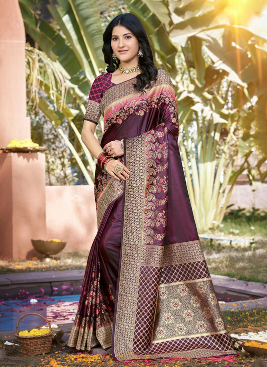 Weaving Zari Silk Purple Saree S14637