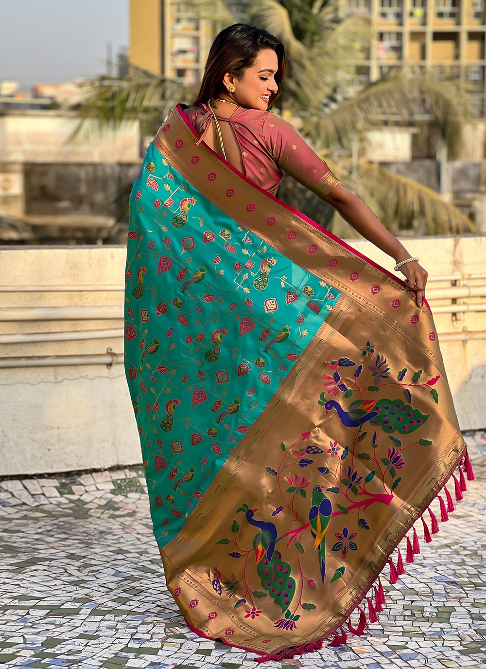 Meenakari Silk Rama Saree S14763