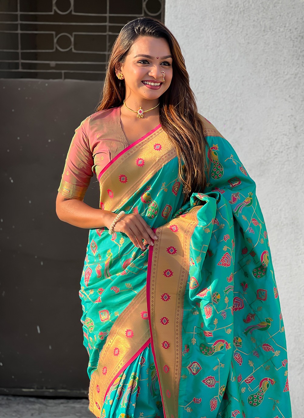 Meenakari Silk Rama Saree S14763