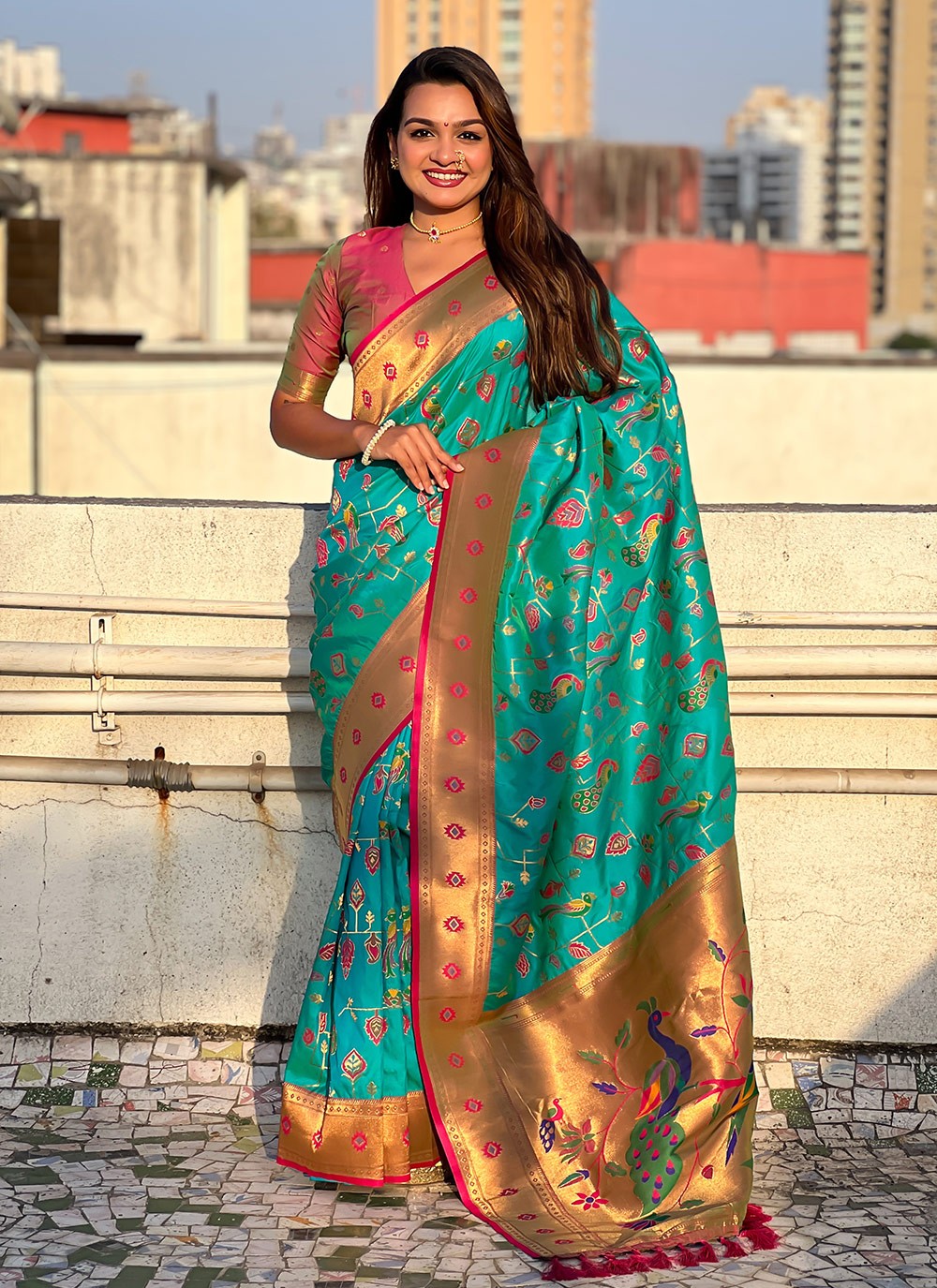 Meenakari Silk Rama Saree S14763