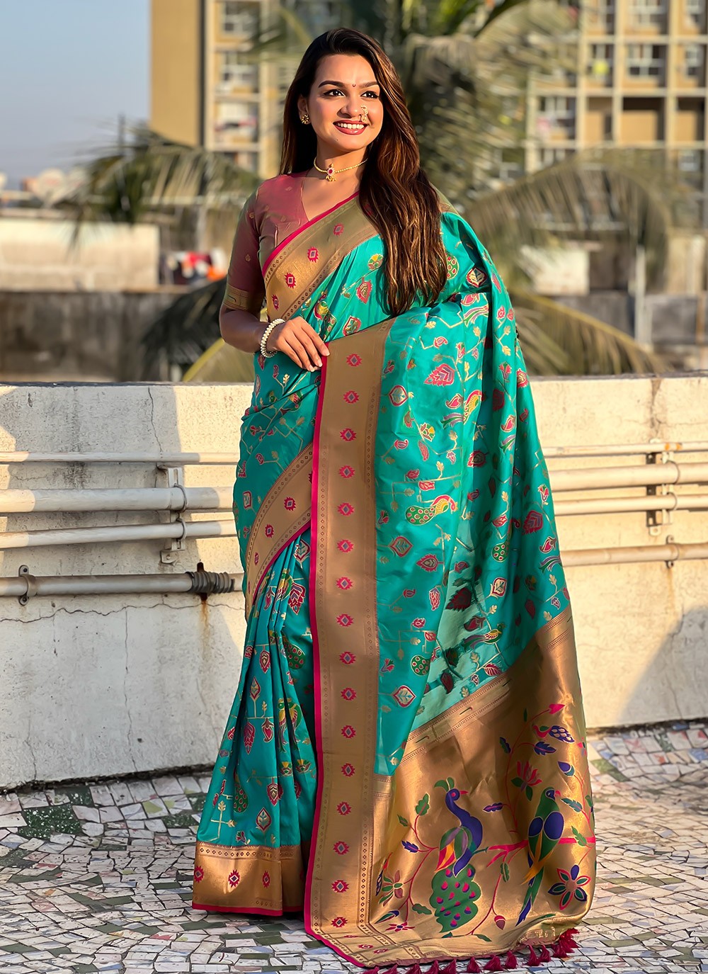 Meenakari Silk Rama Saree S14763