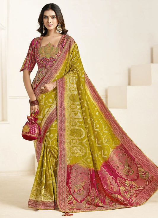Green Silk Classic Saree Fancy Work, Weaving Zari, Zari S18841